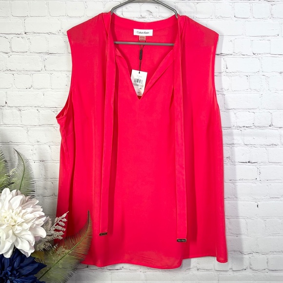 Calvin Klein Tops - NWT🤩 |•CALVIN KLEIN•| Rich Coral Sheer Tie Top
